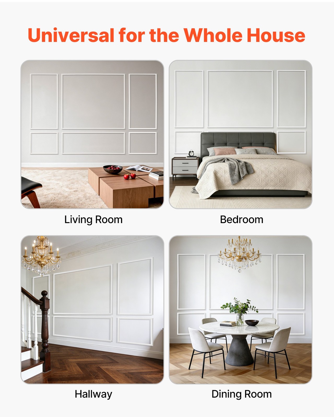 Wall Molding 3 Pack, Wainscoting Panels Kit, Lightweight Paintable Polystyrene,