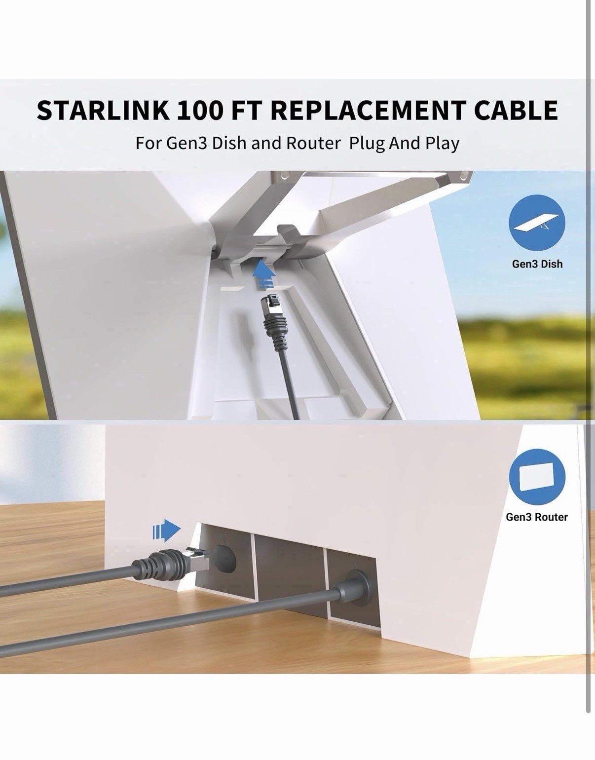 Starlink Cable 100FT Waterproof Extension – Grey