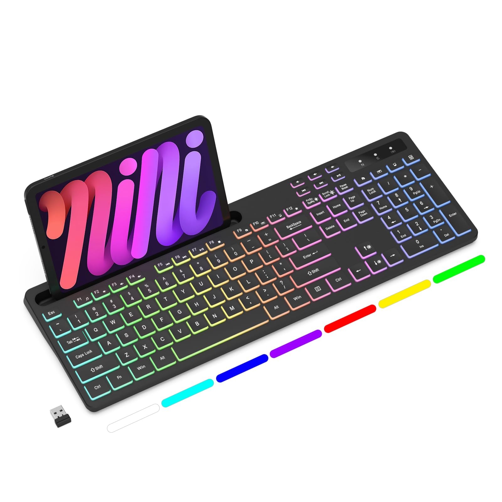 Wireless Keyboard with 7-Color RGB Backlit, Full-Size Computer Keyboard with …