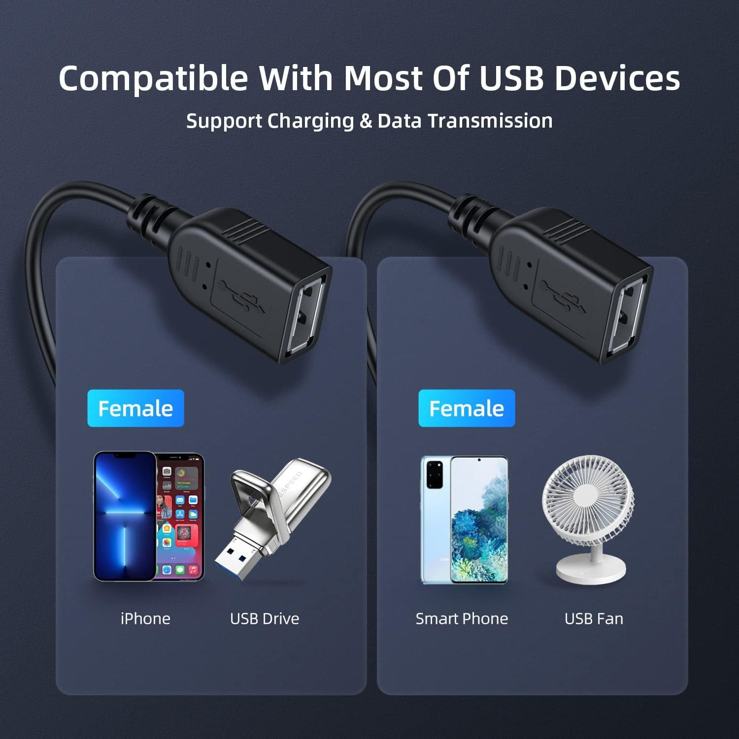 USB 2.0 A Male To 2 Dual USB Female Jack Y Splitter Hub Power Adapter Cable Lot