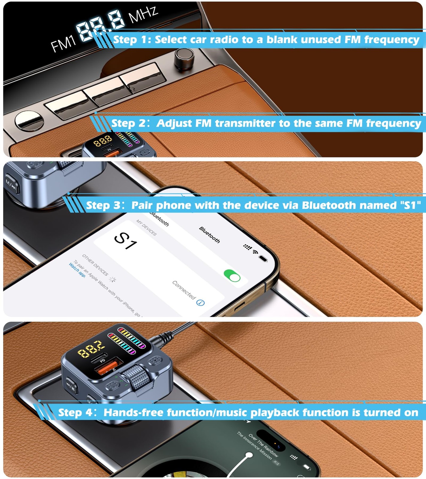 Bluetooth 5.3 Car Adapter with FM Transmitter 42W PD Fast Charging, Wireless…