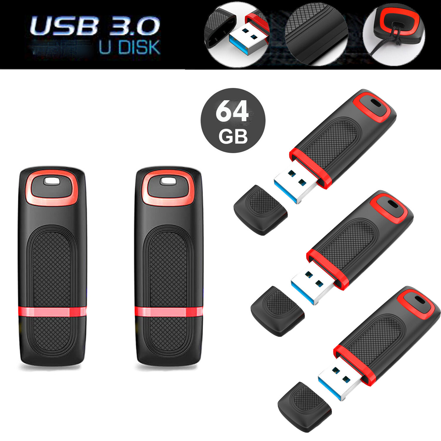 LOT Pack 64GB USB 3.0 Flash Drive Memory Stick Pen Drives Storage For PC Laptop