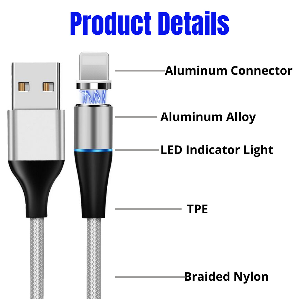 3Pack 3FT Magnetic Fast Charging Cable USB Charger Adapter Cord for iPhone iPad
