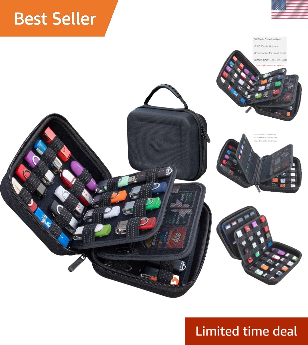 USB and SD Card Storage Holder with Mesh Pocket – Large Capacity