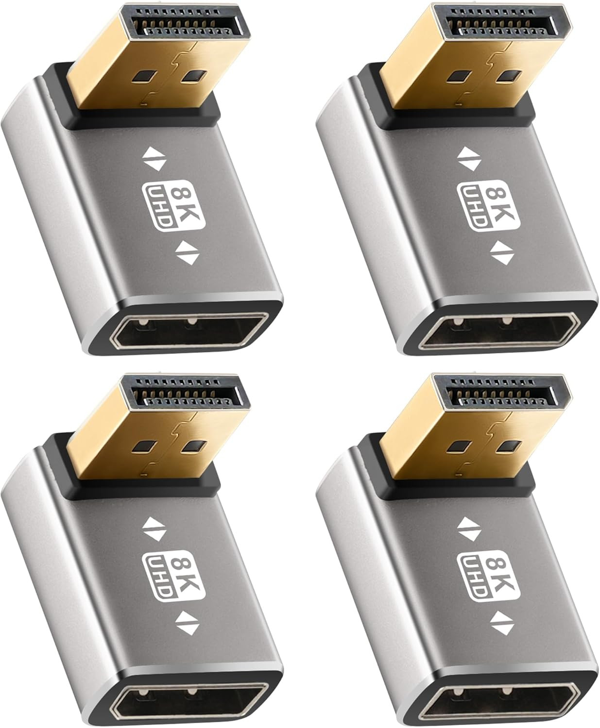 8K 90 Degree Displayport 1.4 Adapter 4-Pack, (Up and Down) Right Angle DP Male t
