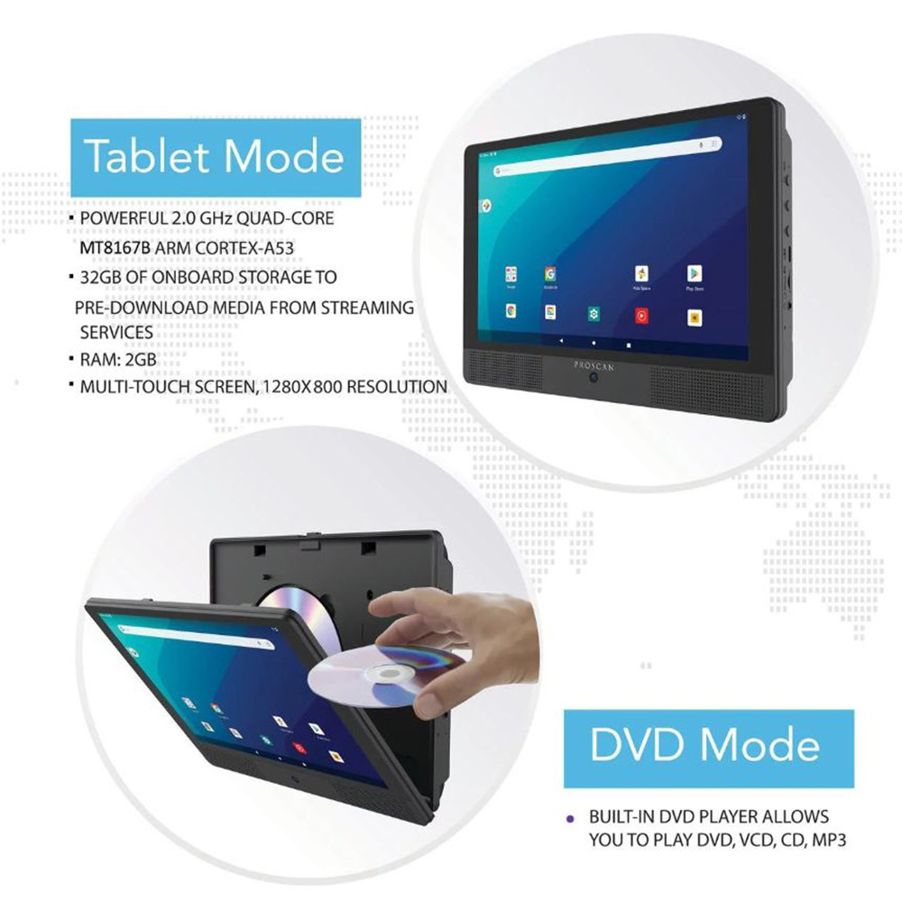Proscan Elite 10.1″ Quad Core Tablet/Portable DVD Combo 2GB/32GB Android 11