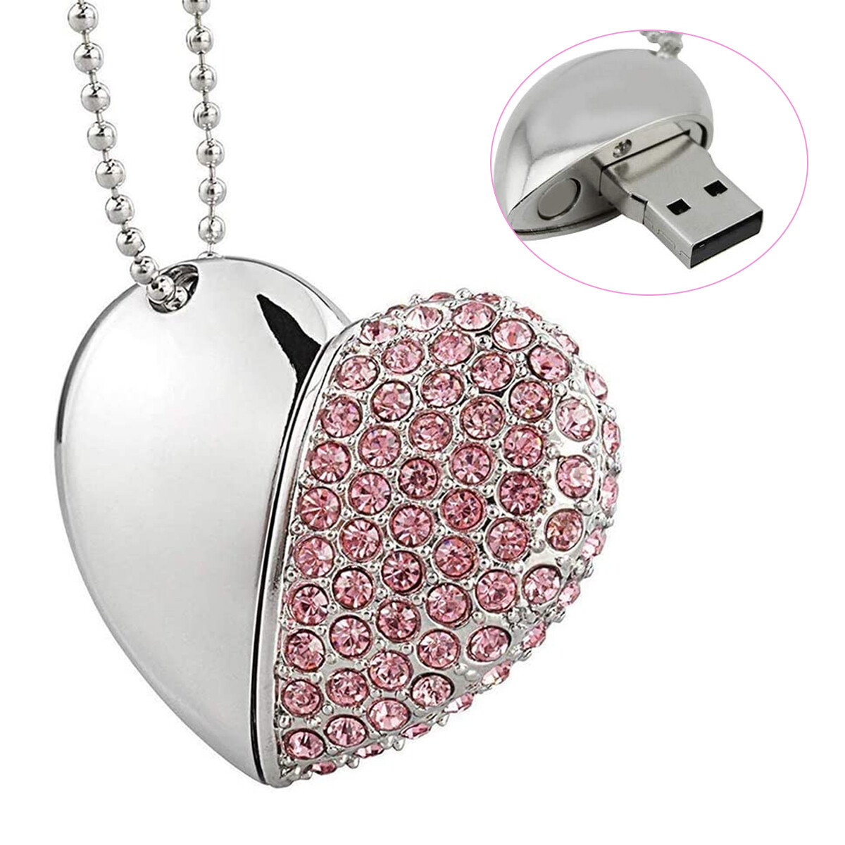 USB 2.0 Flash Drive Crystal Heart Shape Stick Pendant USB Memory Stick 32GB 64GB