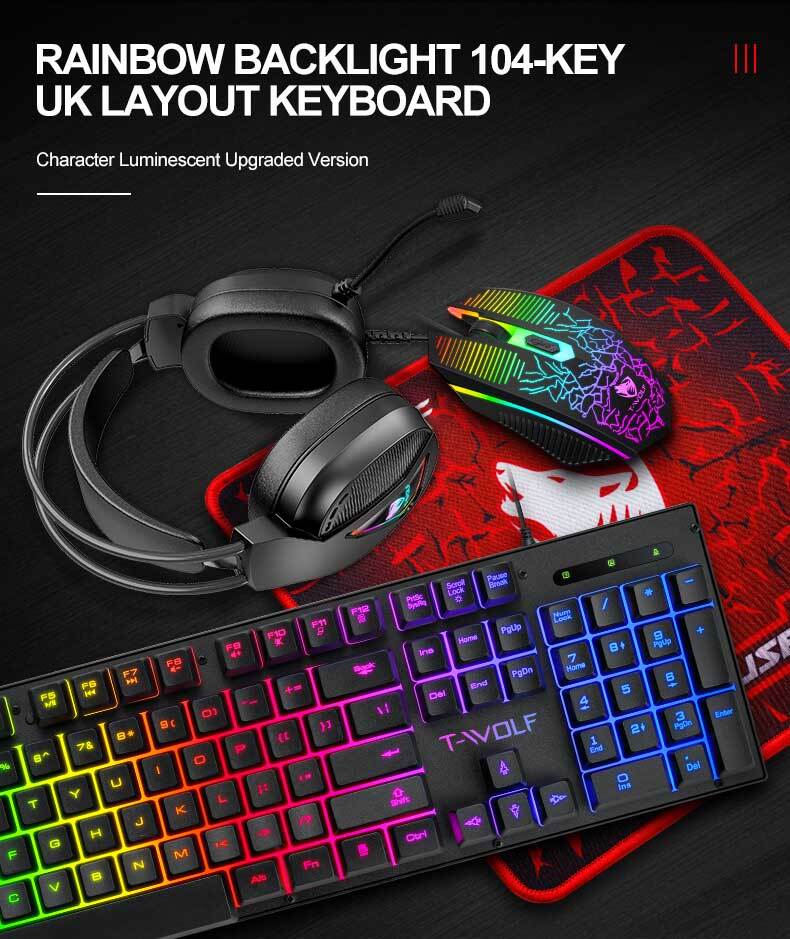 4 in 1 Gaming Keyboard Mouse & Headset & Mouse Pad Set RGB LED Gamer PC Bundle