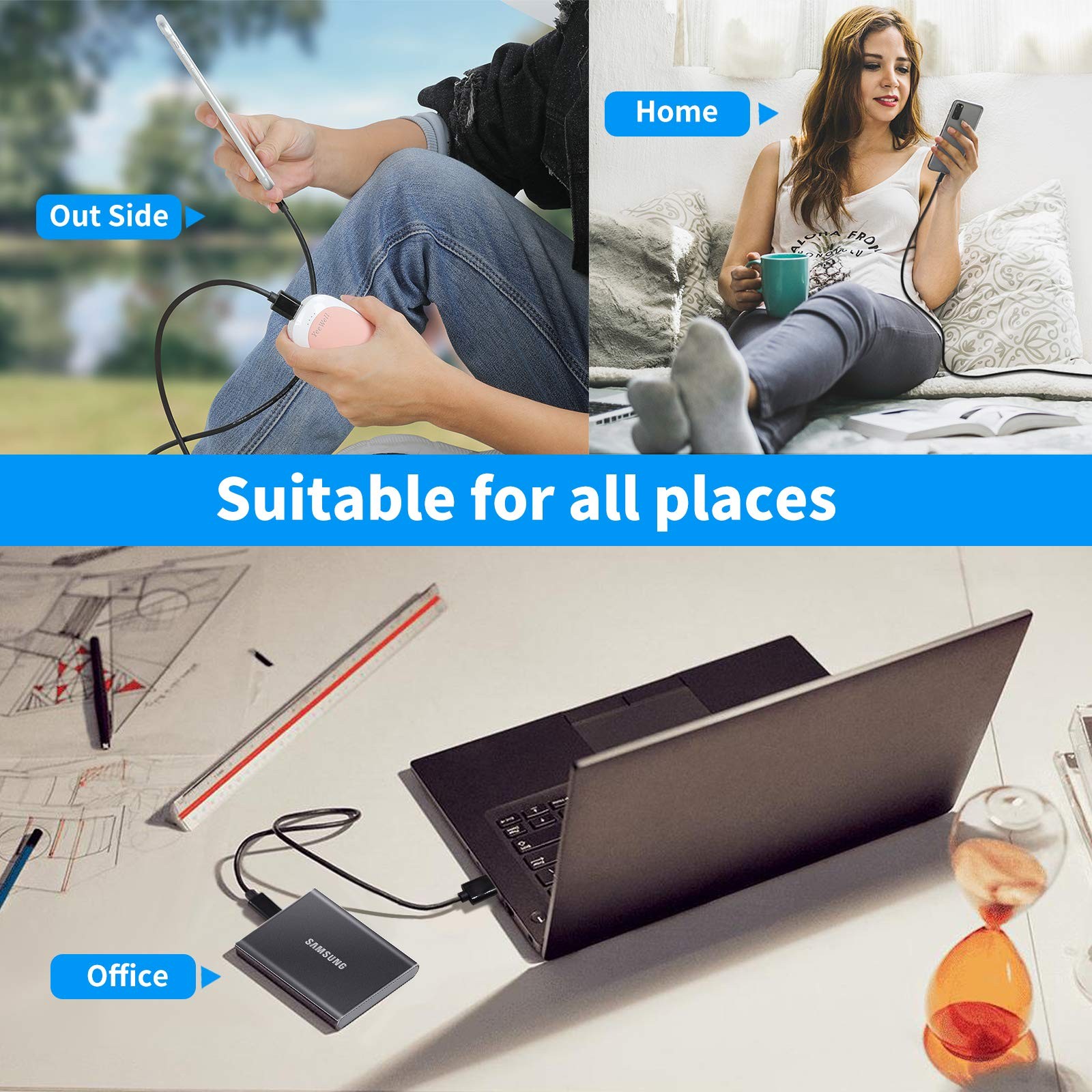 LDLrui USB C Cable-3FT, C to A 3.1 Gen 2 Cable, Type C 3A 3FT, Black