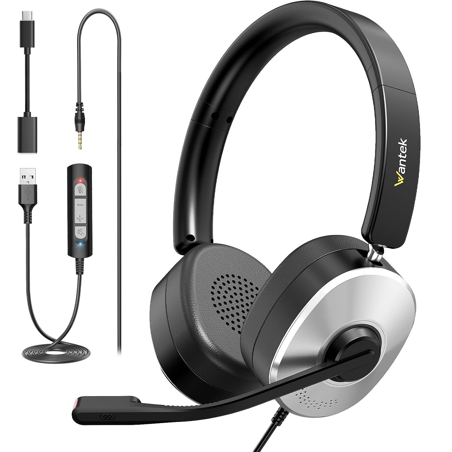 Wantek Headset 3.5mm to USB/Type-C with ENC Microphone Headphone for PC/Laptop