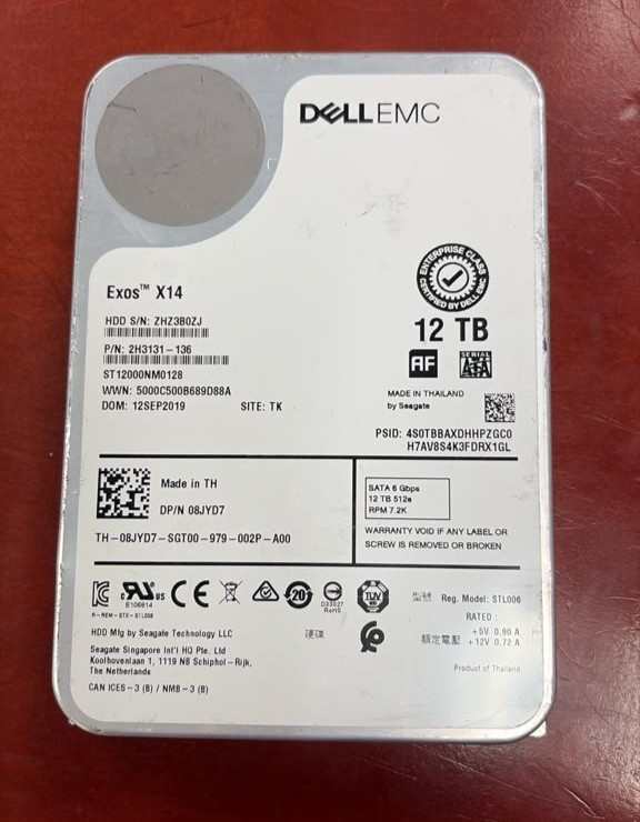 8JYD7 DELL EMC 12TB 7.2K SATA 6Gb/s 3.5″ 512e HDD 08JYD7 ST12000NM0128