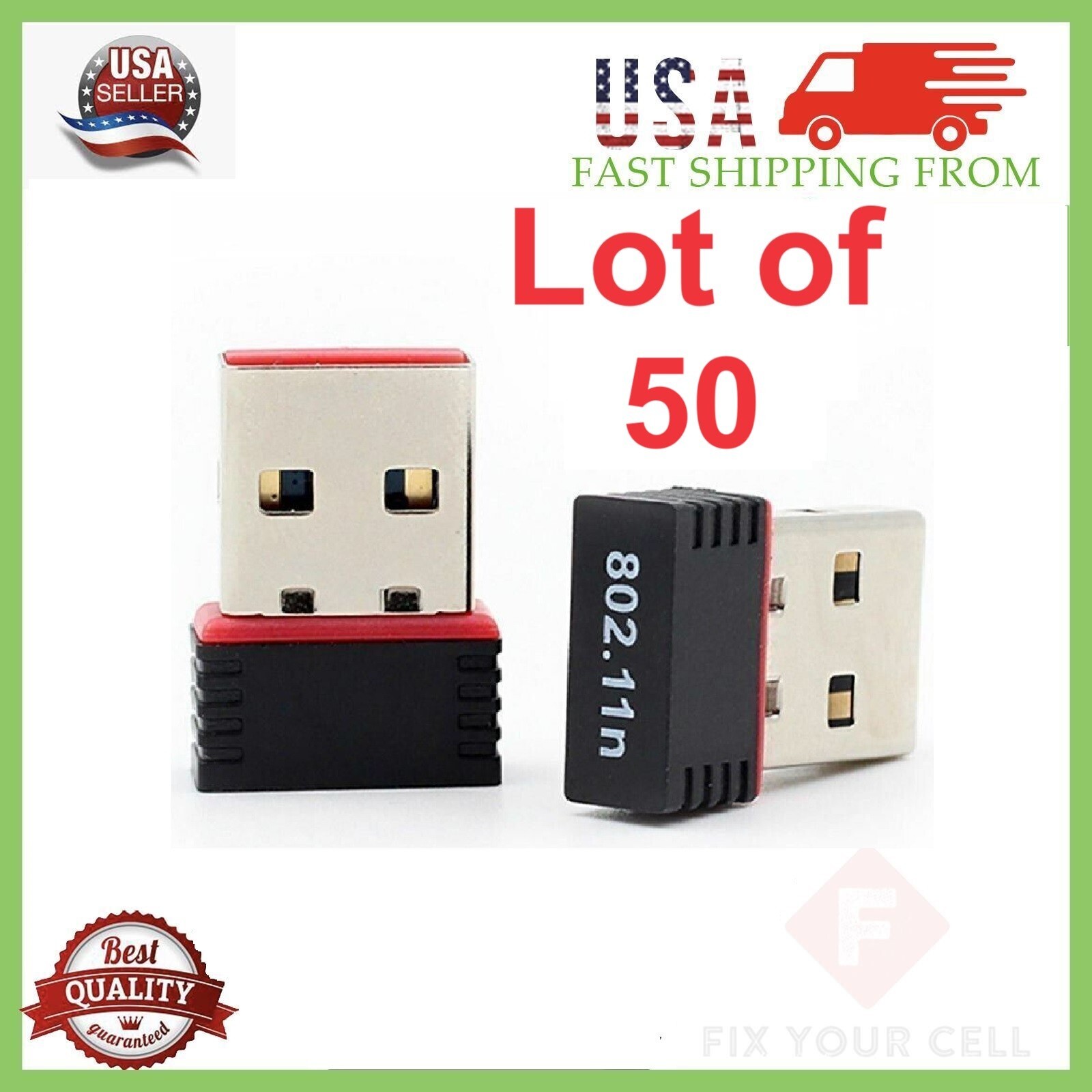 Lot of 50 Mini USB WiFi WLAN Wireless Network Adapter 802.11 Dongle RTL8188 WIN