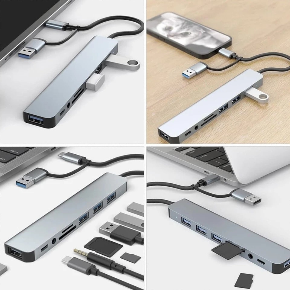 8 in 1 USB-C Hub Type C To USB 3.0 4K HDMI PD Adapter For iPhone Macbook Pro/Air