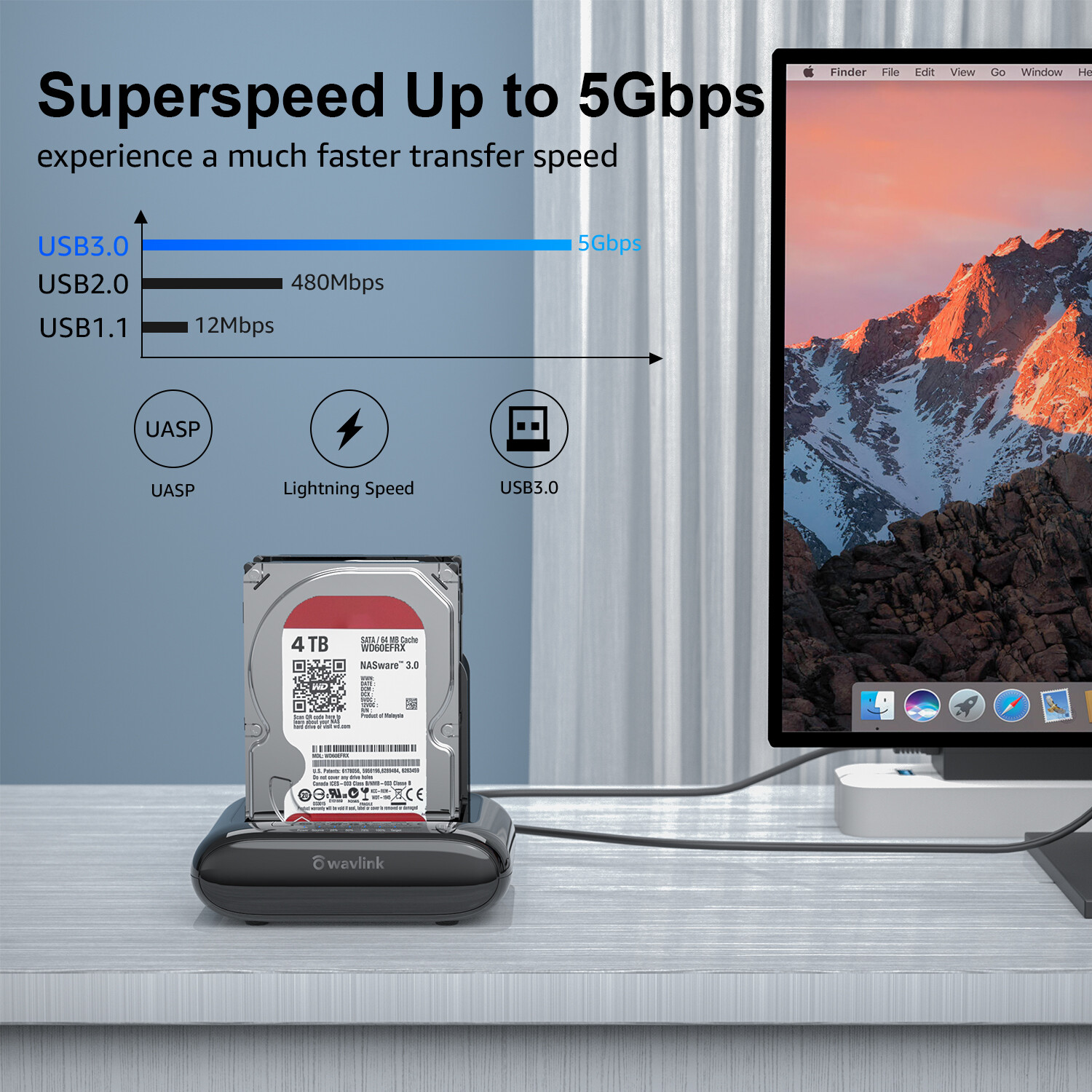 WAVLINK USB 3.0 SATA HDD SSD Docking Station Offline Clone 2.5″/3.5″ Hard Drive