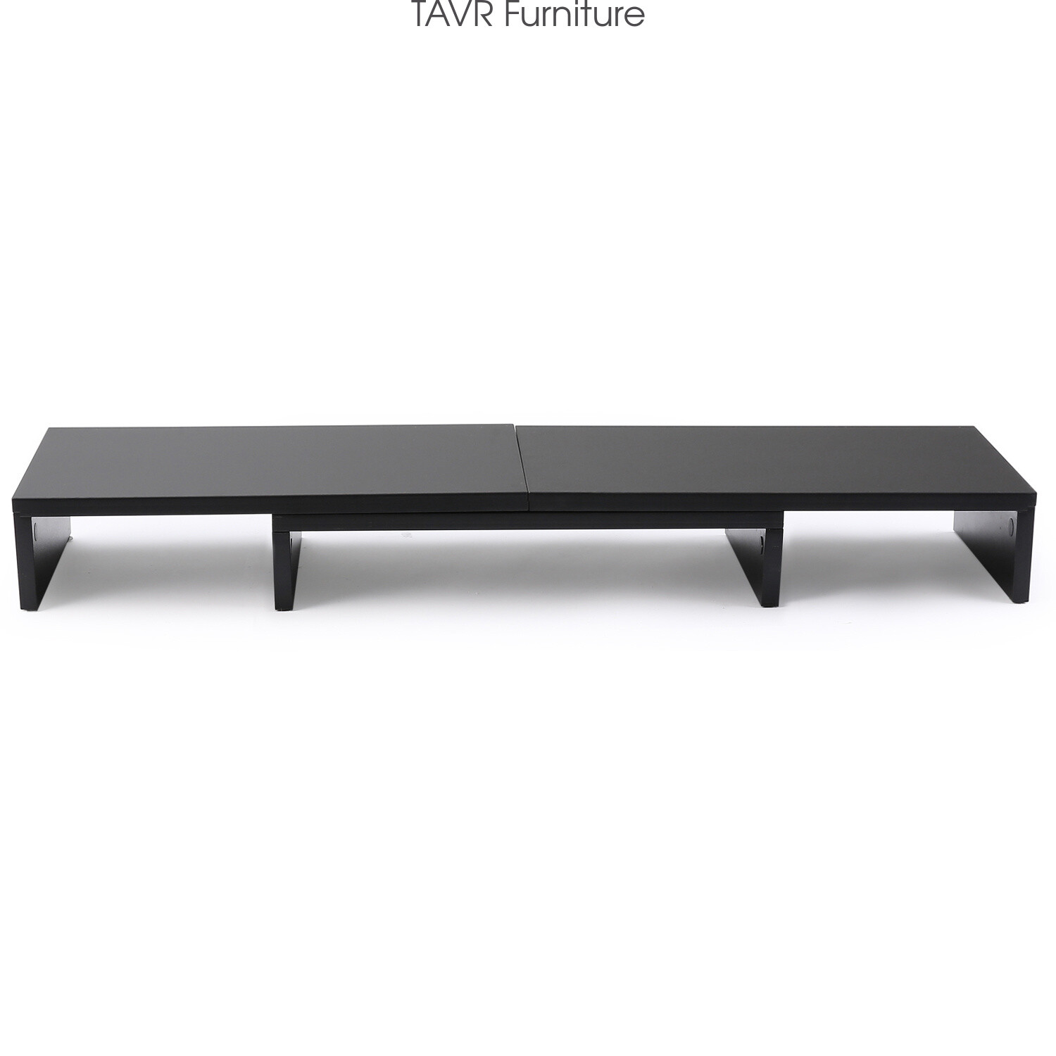 Black Wooden Dual Monitor Stand Risers with Length and Angle Adjustable 3 Shelf