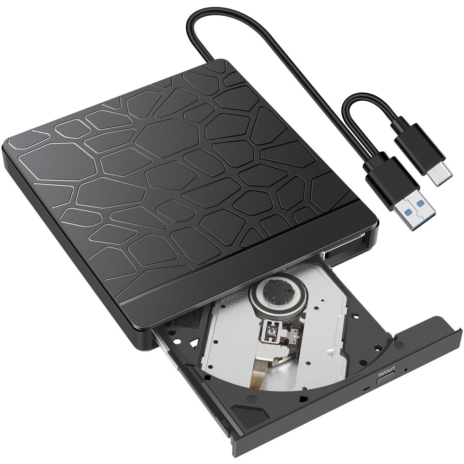 7 in 1 Slim External CD DVD Drive USB 3.0 USB C Disc Player Burner Writer Laptop