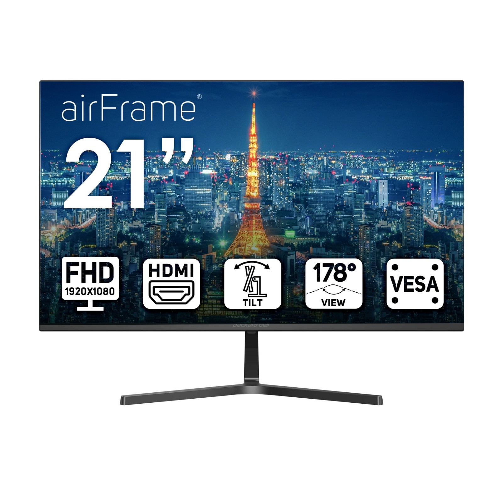 21″ FHD Monitor, 1920×1080, 75hz, Ultrawide, VESA, Tilt, HDMI/VGA, Slim Bezel