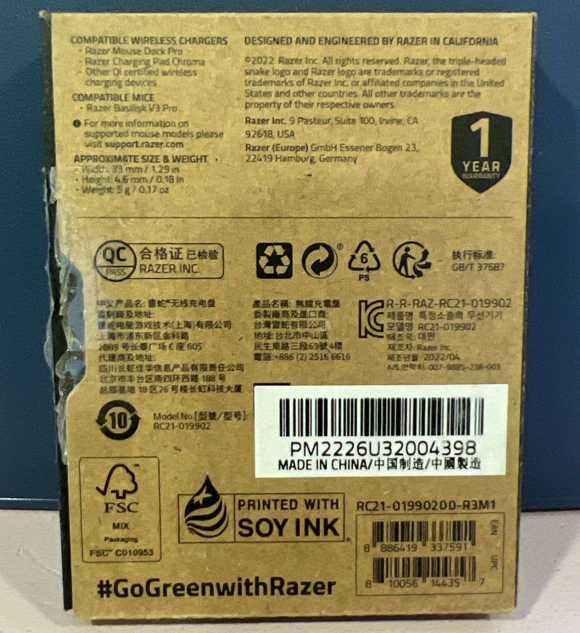 RAZER Wireless Charging PUCK RC21-019902 for Wireless Mouse Charging Module QI