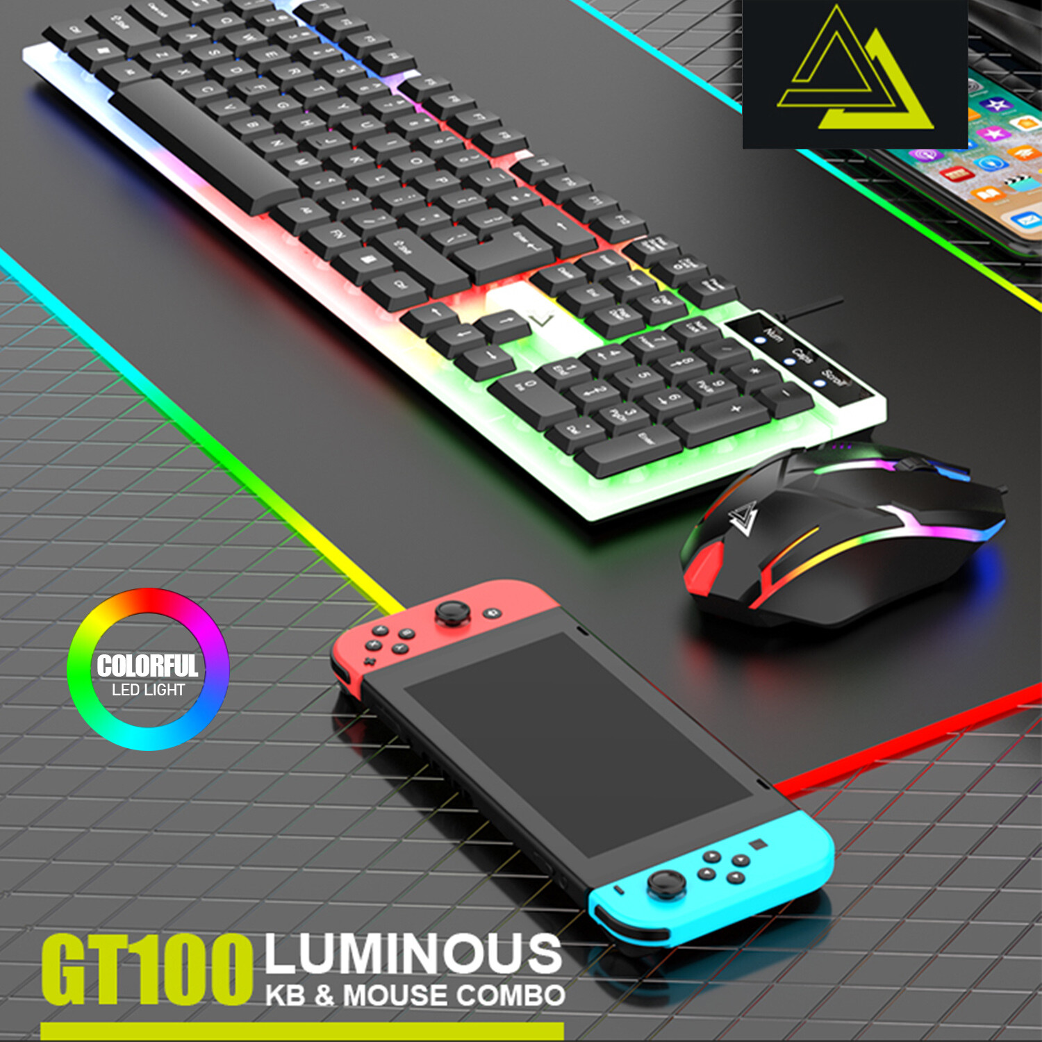 RGB Mouse & Backlit Keyboard, 104-Key Suspension Keycap, Wired USB for PC