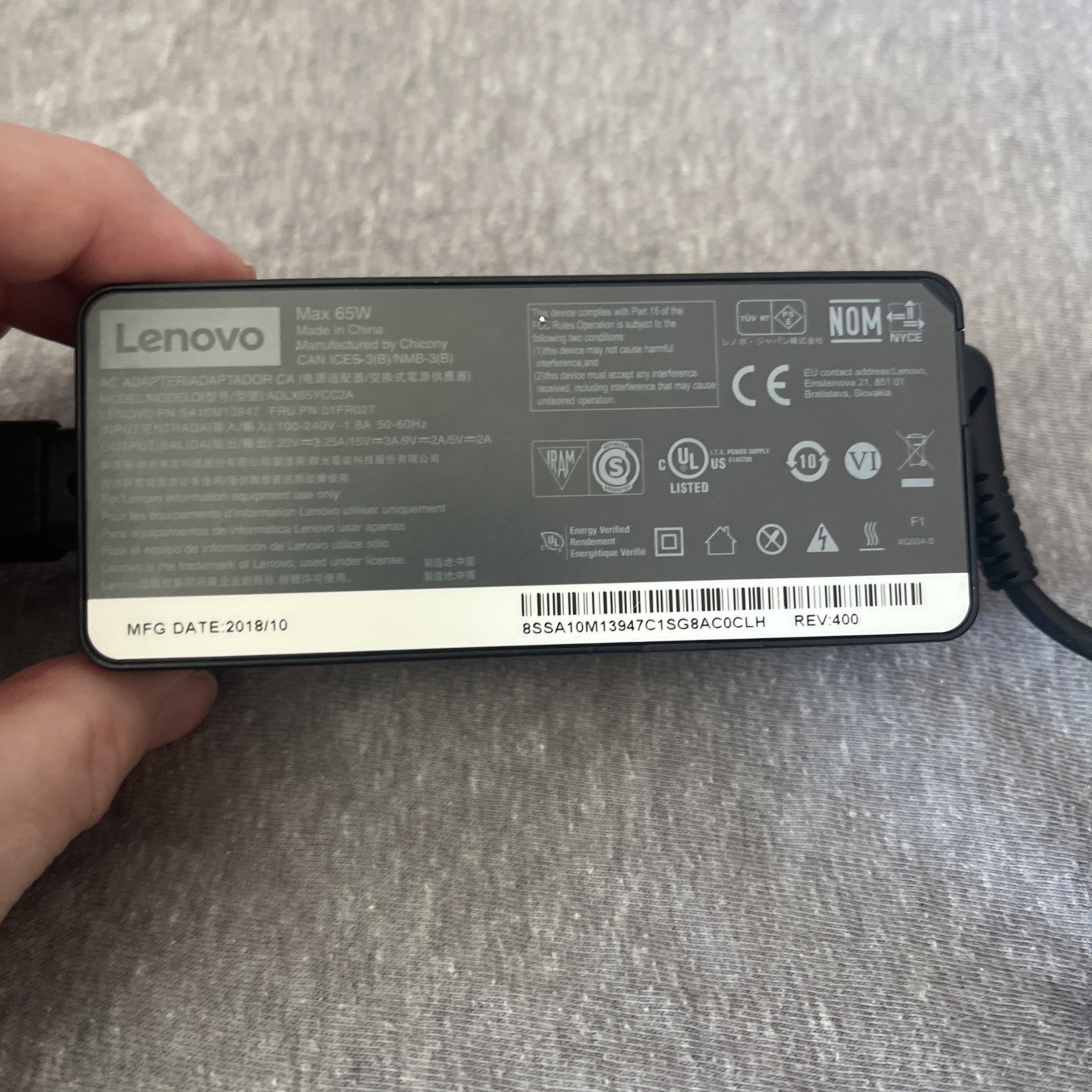 Genuine Lenovo 65W ThinkPad Charger 20V 3.25A Type-C USB ADLX65YDC2A AC Adapter