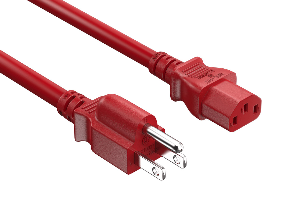 6ft NEMA 5-15P to C13 Universal AC Power Cord 18AWG SJT 10A/125V, Red
