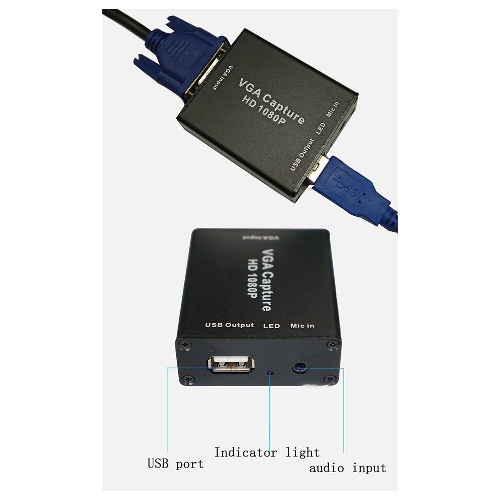VGA to USB Adapter Converter with Audio and Video Capture Card 1080P Drive- T3V3