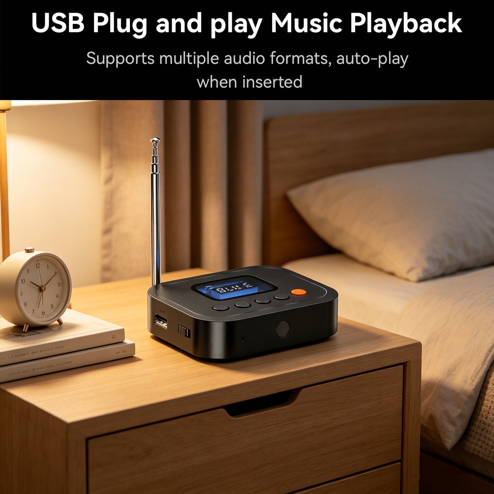 30 Days Standby Bluetooth 6.0 HiFi Audio Receiver FM Radio Adapter Gear LED