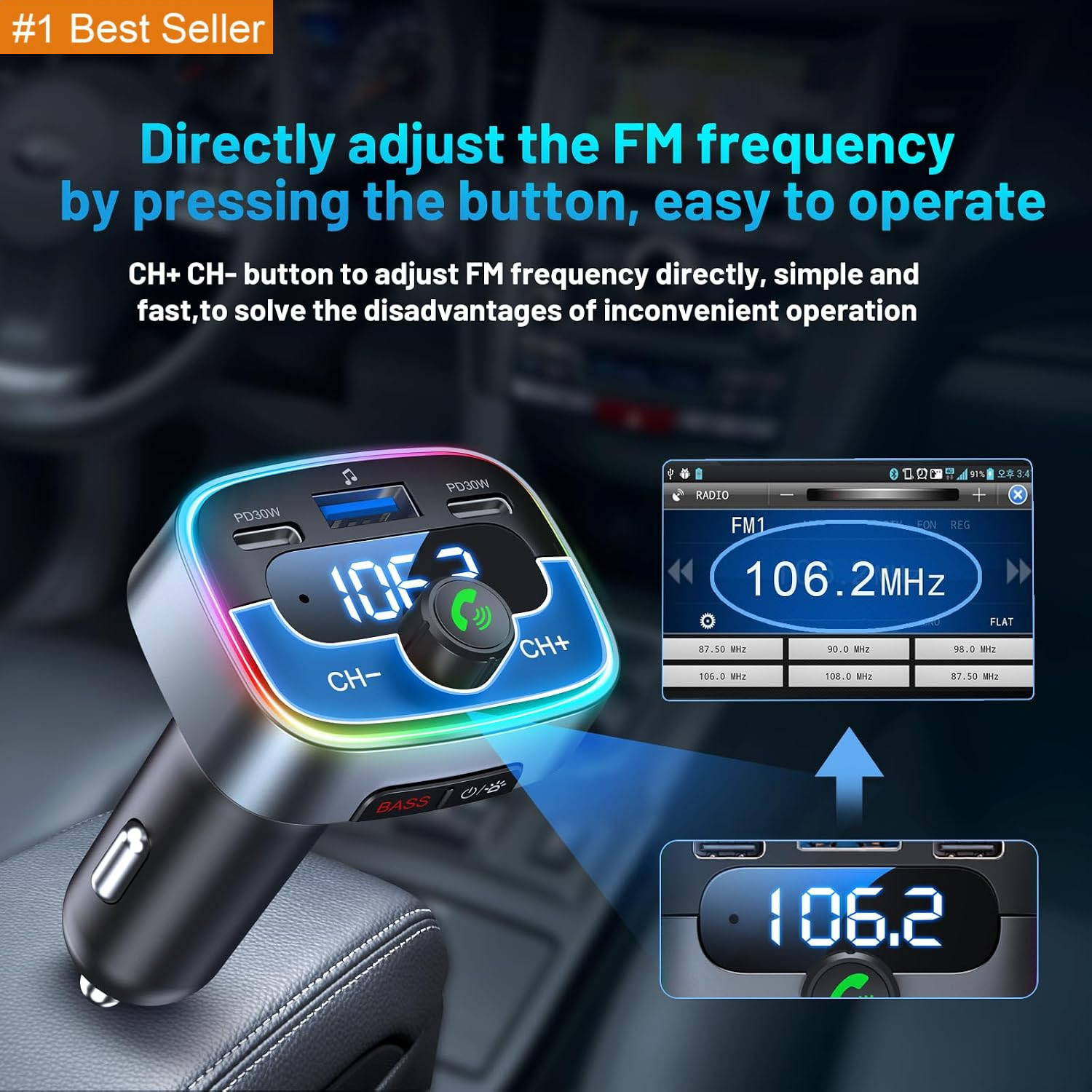 Bluetooth 5.4 Car Adapter 60W Charging USB Bluetooth Adapter for Car,Wireless Fm