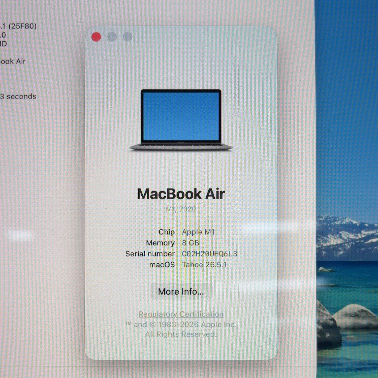 2020 Apple MacBook Air 13.3″ M1 8C GPU 3.2GHz 8GB RAM 256GB SSD A2337