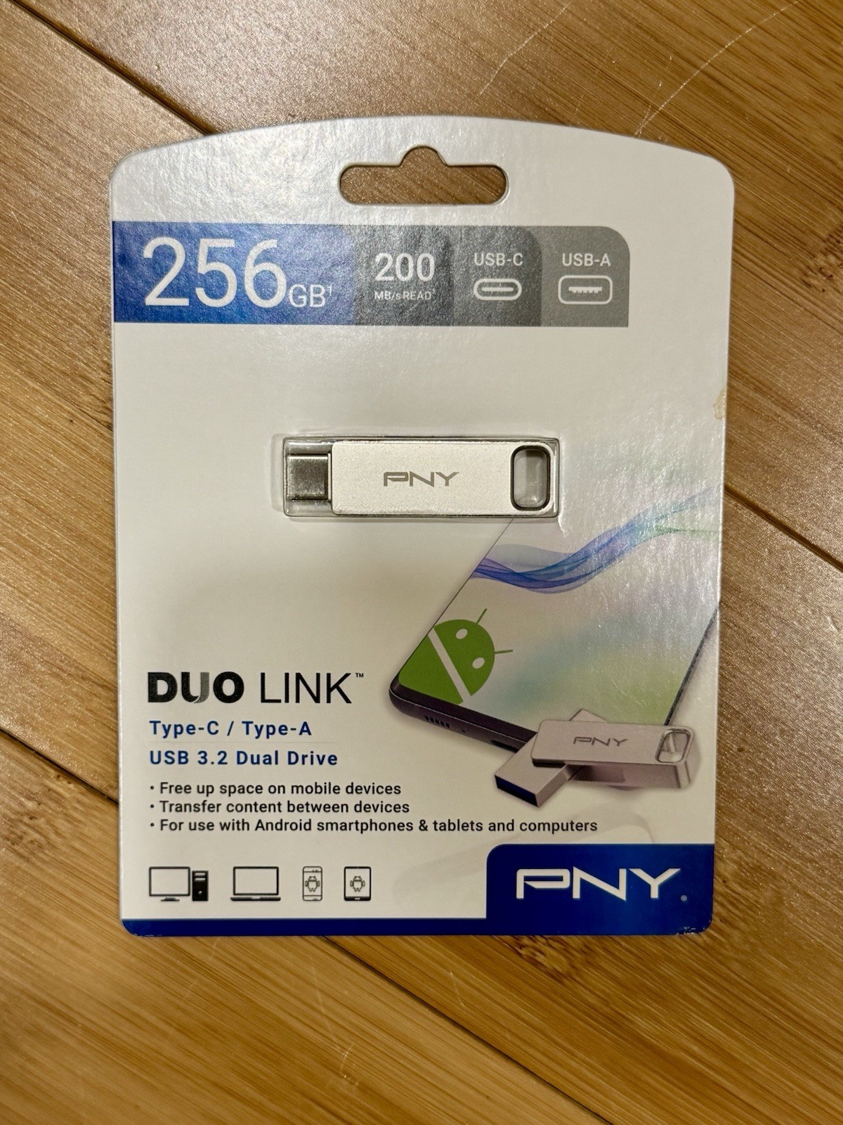 PNY 256GB Duo Link USB-C / USB-A Flash Drive/ 200 MG READ/USB 3.2 DUAL DRIVE NEW