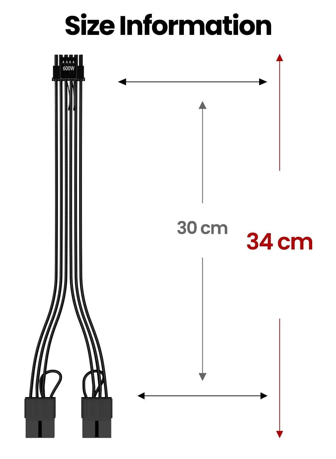 16 Pin GPU Cable Adapter – PCIe 5.0 12VHPWR Extension 30cm – (12+4) Male to 2x8P