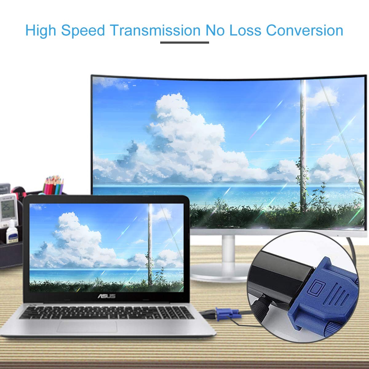 Guamar HDMI to VGA Adapter Converter with 3.5mm Audio Jack Cable for Black