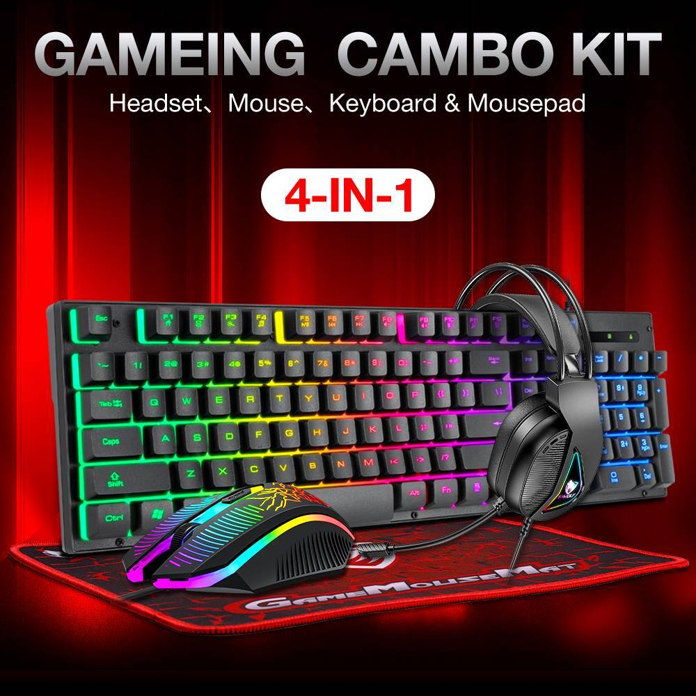 4 in 1 Gaming Keyboard Mouse & Headset & Mouse Pad Set RGB LED Gamer PC Bundle