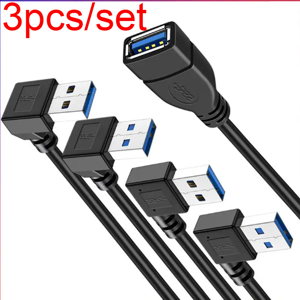 USB 3.0 Angle 90 Degree Extension Cable Male to Female Adapter Cord Data Sync 3x