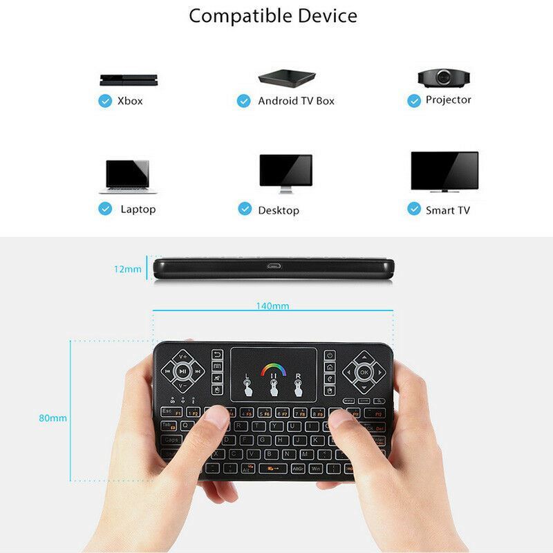 Mini 7 Color Backlit Handheld 2.4 USB Wireless Keyboard Keypad Fly Mouse Remote