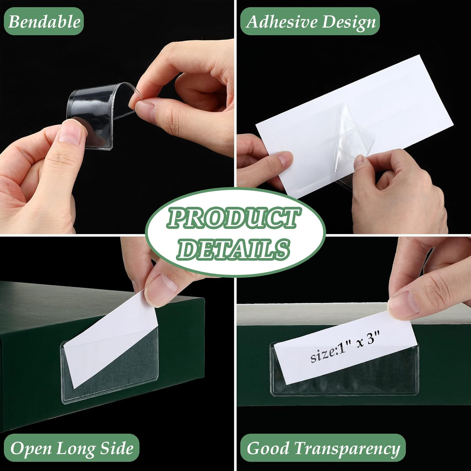 100 Pcs Label Holder Self Adhesive Clear Pocket 3X1 Inch Plastic Shelf