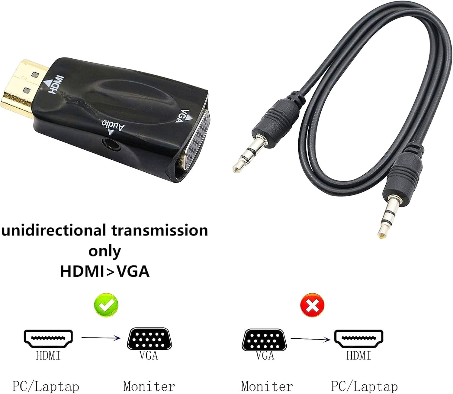 HDMI to VGA Adapter Converter with 3.5Mm Audio Jack Cable 50Cm VGA Female