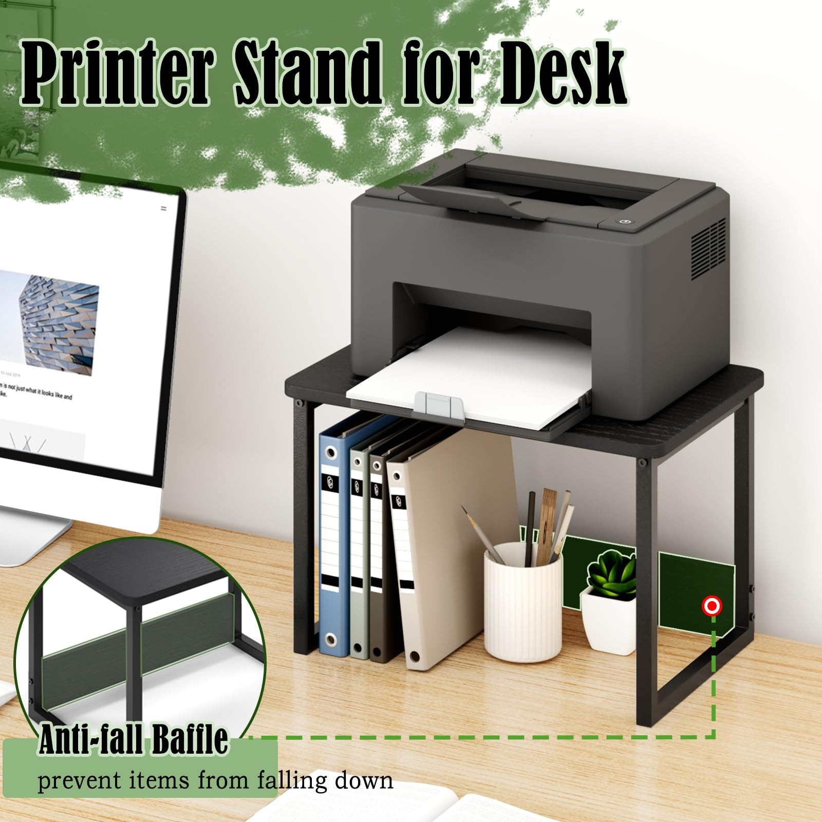 Printer Stand with Storage 100lbs Load Capacity for Home Office – Space Saver