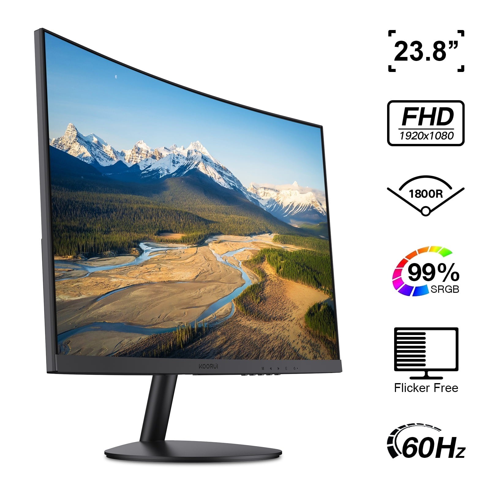 KOORUI 24A9FO3 24″ Curved Computer Monitor FHD(1920x1080P) 99% sRGB 1800R LED