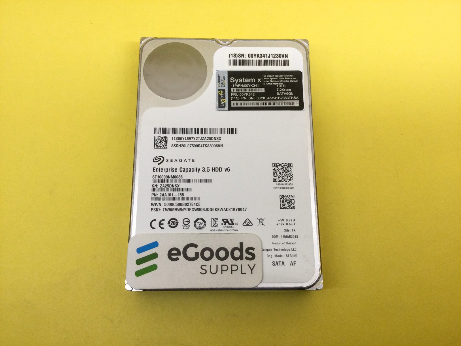 00YK342 Lenovo System X 10TB 7.2K SATA 6Gb/s 512e 3.5in HDD No Tray 00YK341