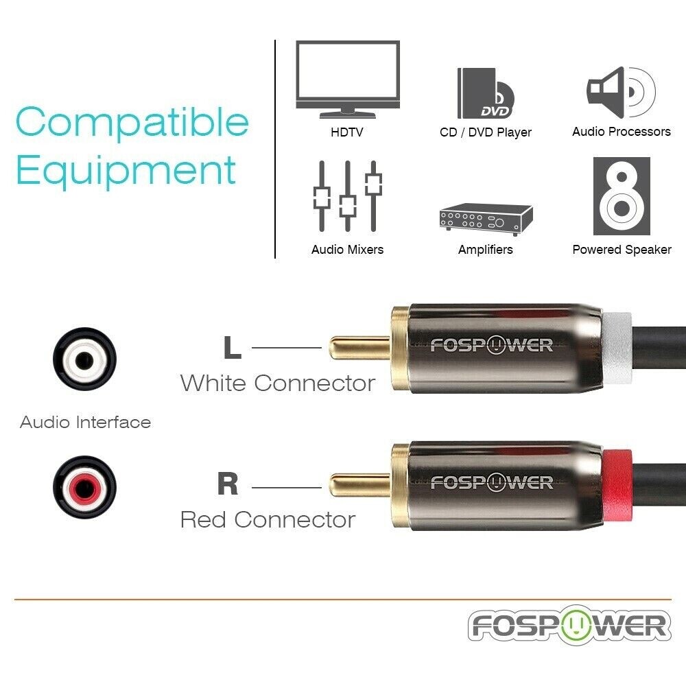 3 6 10 15 25 FT Dual Layer 2 to 1 RCA Male Splitter Stereo Sub Audio Y Cable