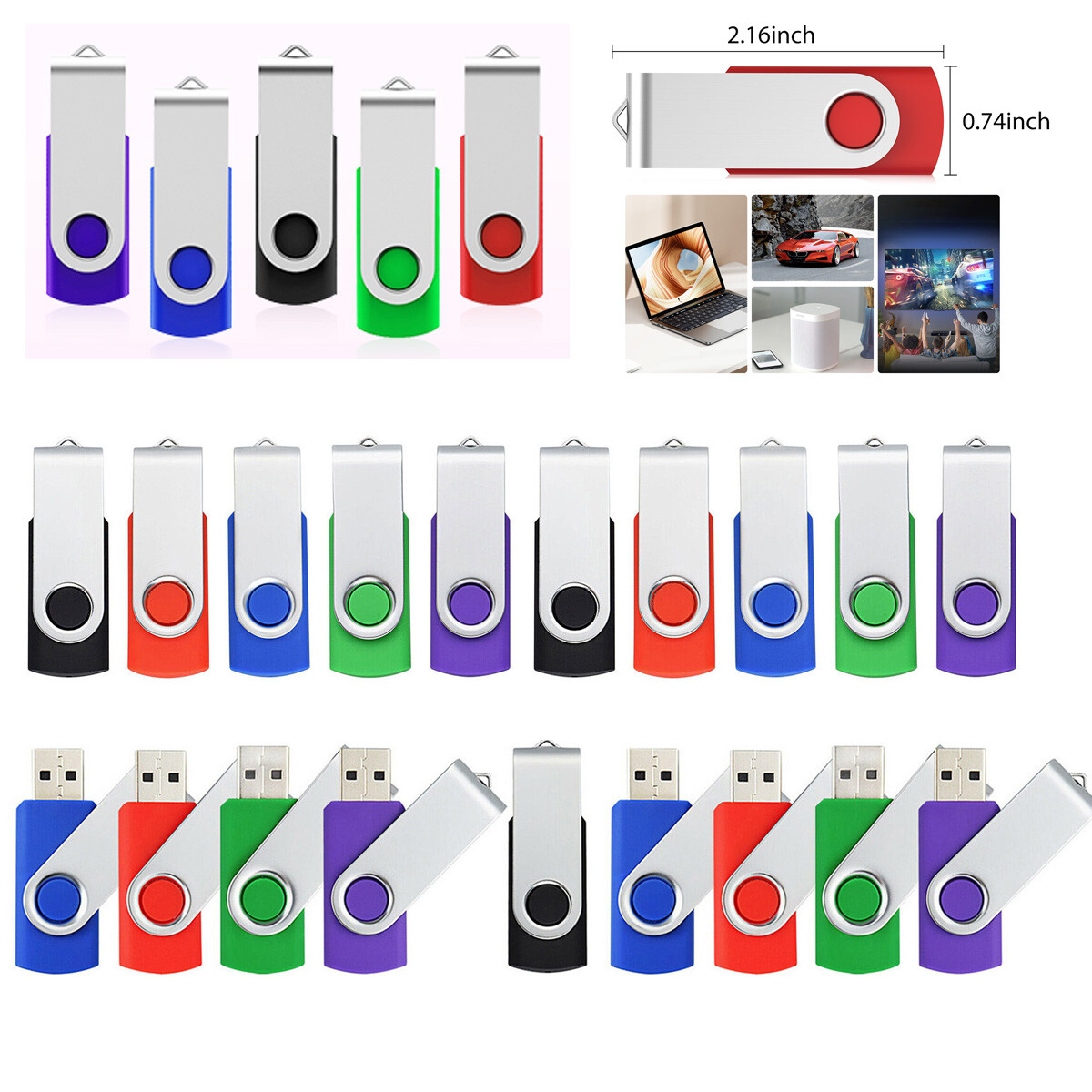 5/10Pack 1G 2G 4G 8G 16GB Swivel USB 2.0 Flash Pen Drive Folding Memory Sticks