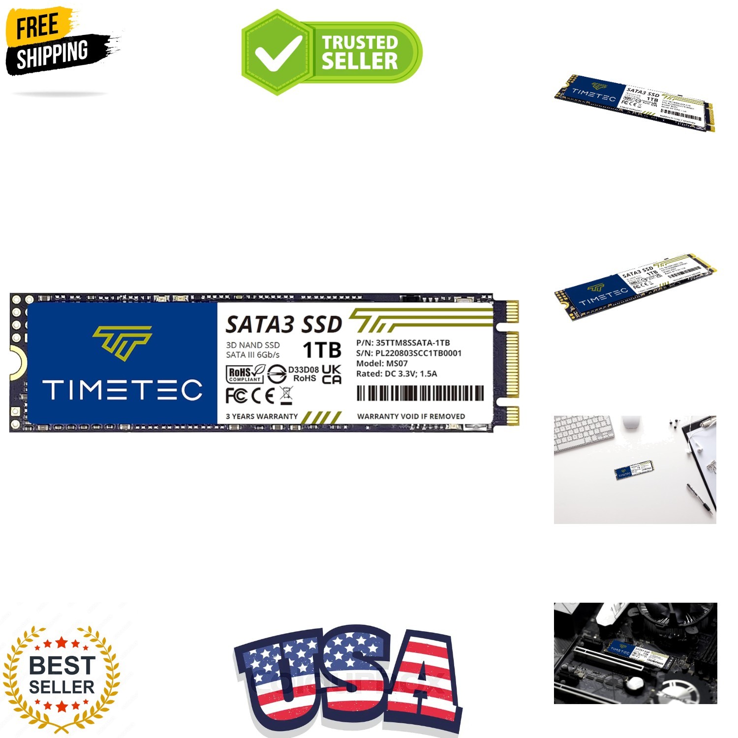 1TB SSD 3D NAND SATA III 6Gb/s M.2 2280 NGFF 512TBW Read Speed Up to 550MB/s …