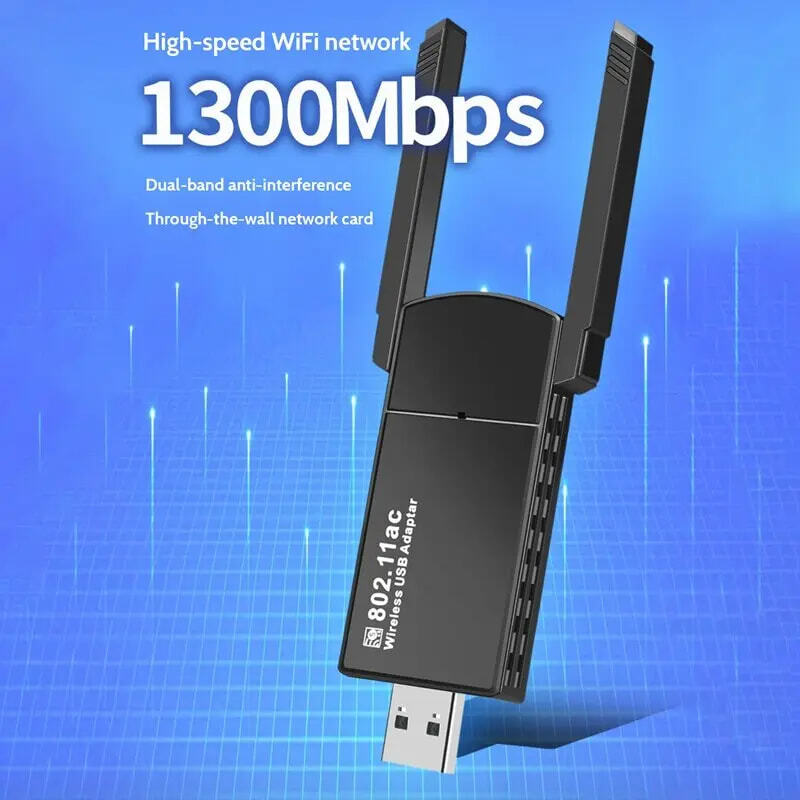 2X1 USB 3.0 Wireless WIFI Adapter 1300Mbps Long Range Dongle Dual Band Network