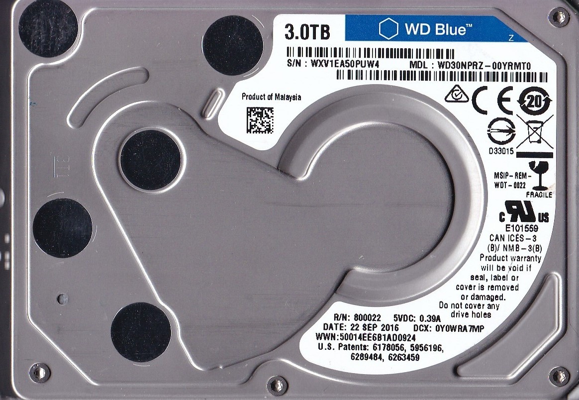 WD30NPRZ-00YRMT0 WXV1EA Malaysia SEP/ 2016 800022 3TB SATA 2.5″ WESTERN DIDITAL