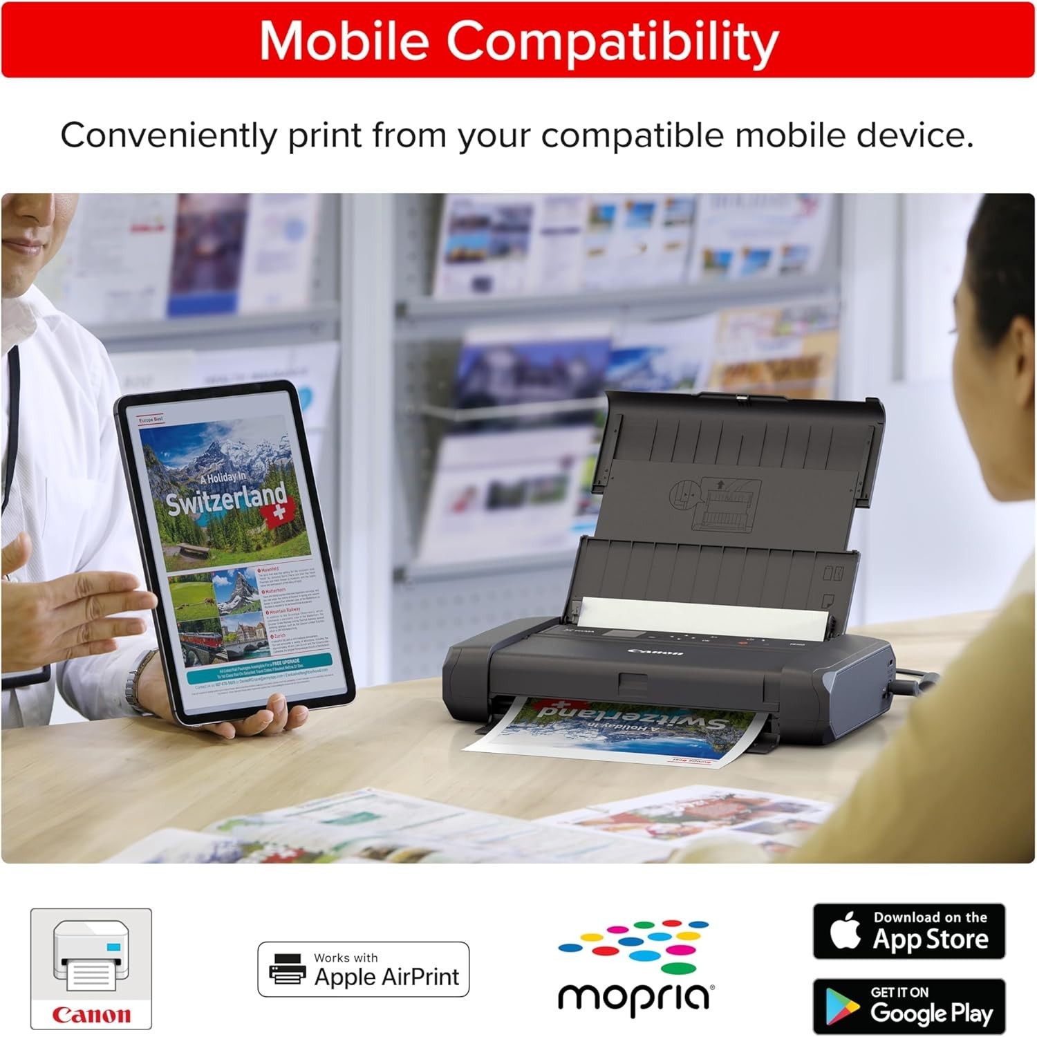 PIXMA TR160 Wireless Portable Printer, 50-Sheet Paper Tray and 1.44″ Display