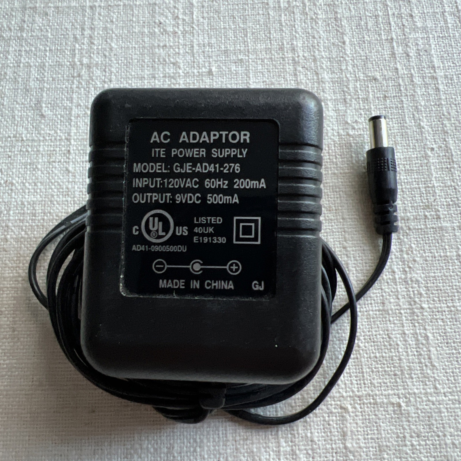 AC Power Supply Adapter Model GJE-AD41-9276 ITE Output: 9vdc 500mA