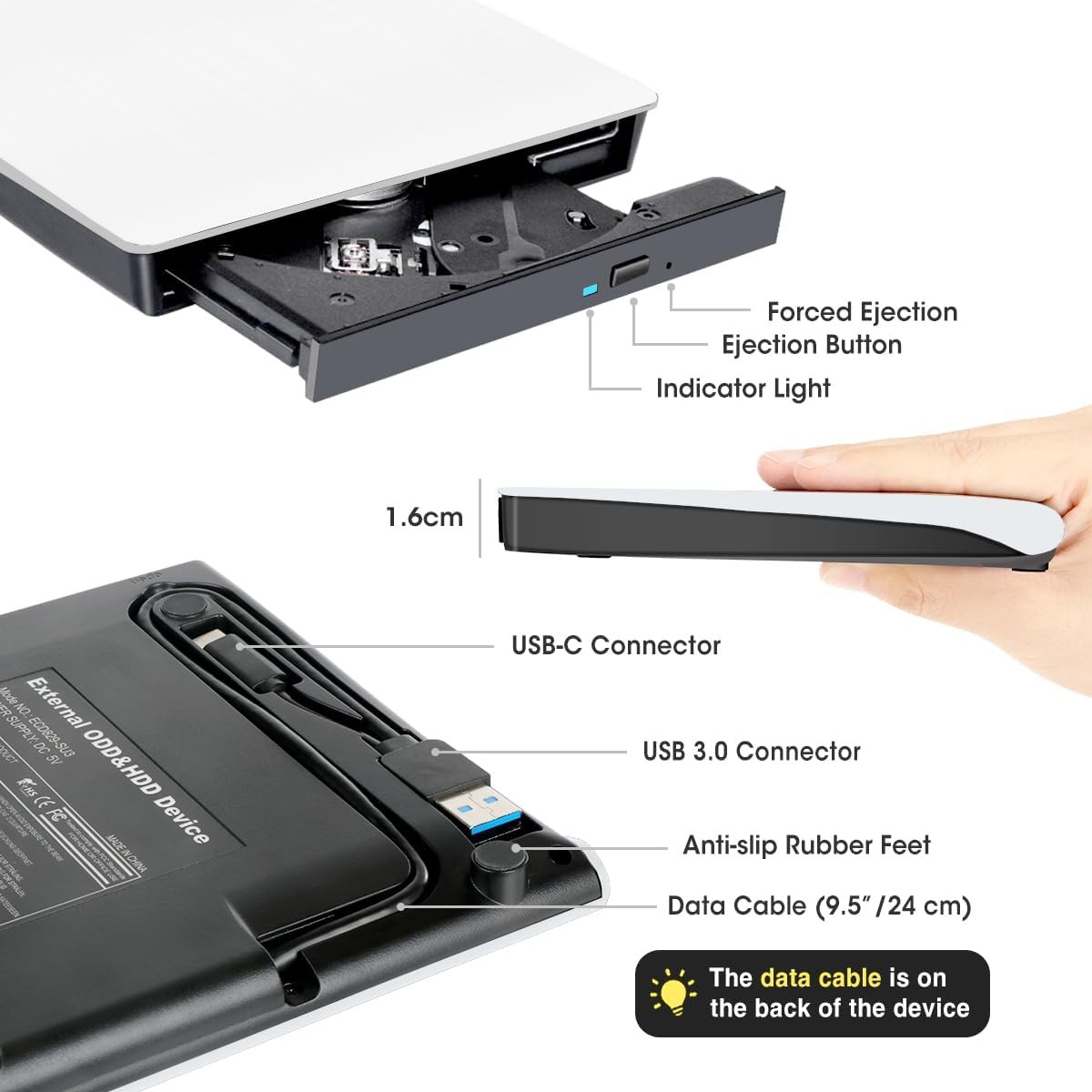 Slim External CD DVD Drive USB 3.0 Disc Player Burner Writer For Laptop PC Mac