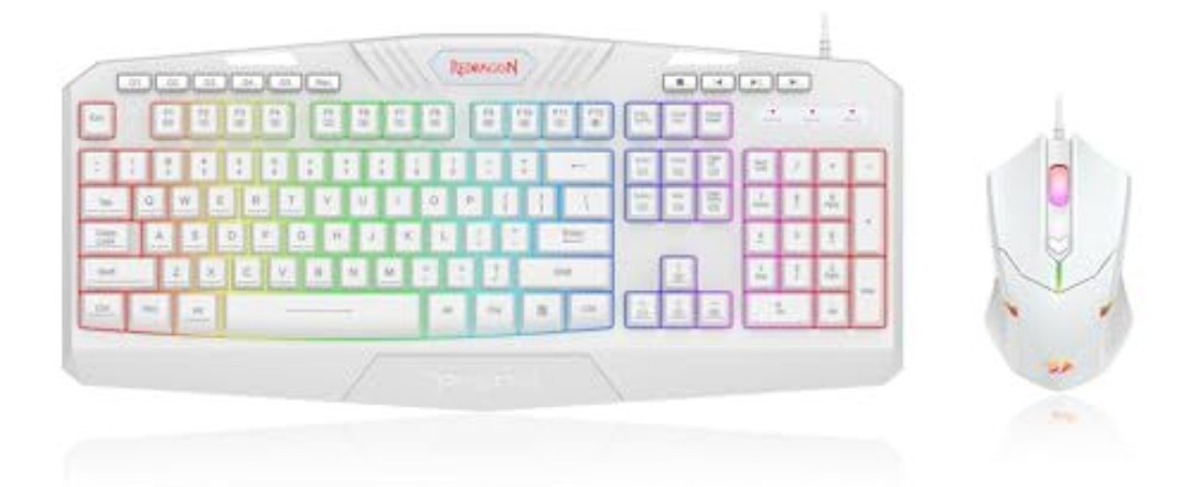 Redragon S101 White RGB Gaming Keyboard & Mouse | Programmable, Macro Keys