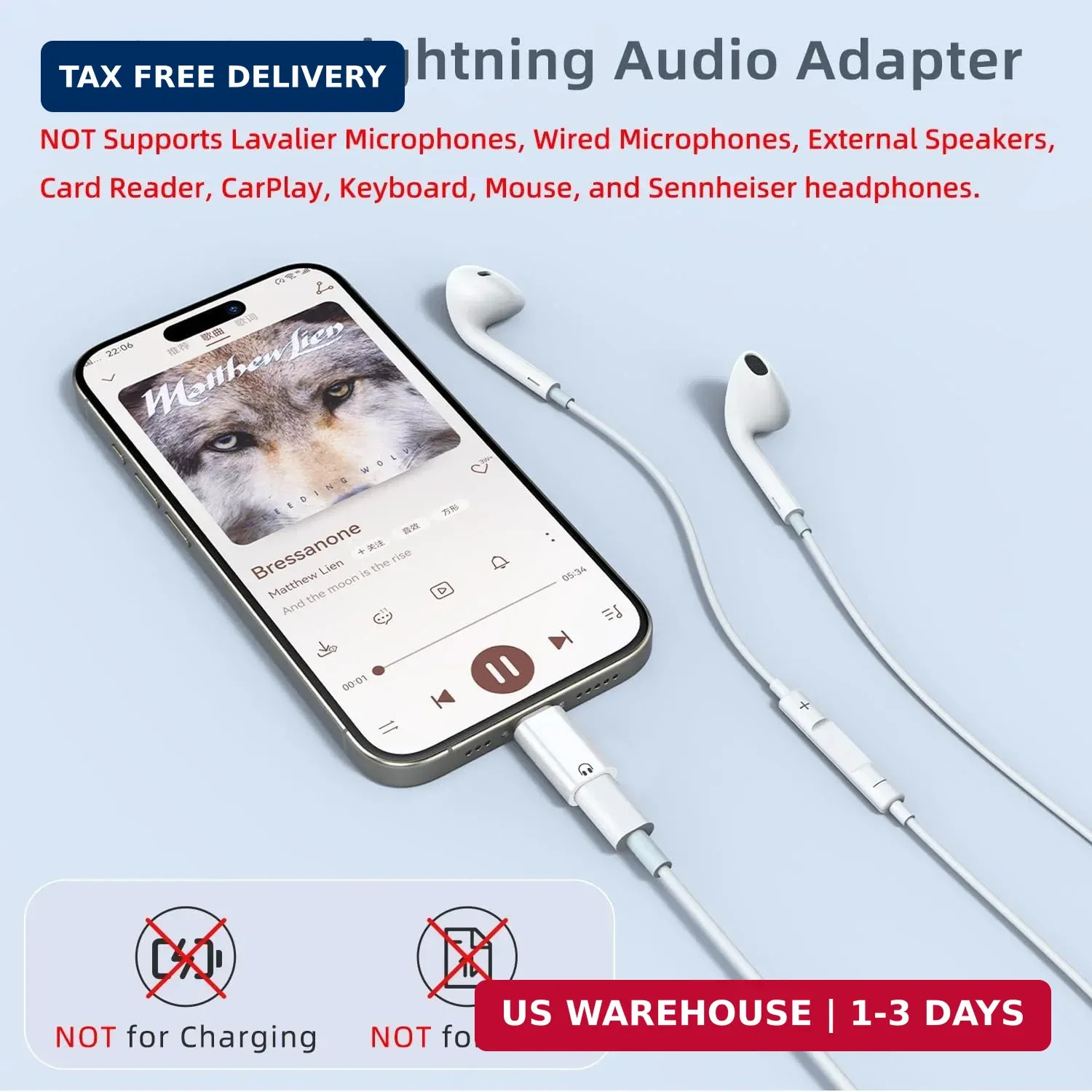 2 Pack USB C to Light-ning Earphone Audio Adapter Converter for iPhone White USA